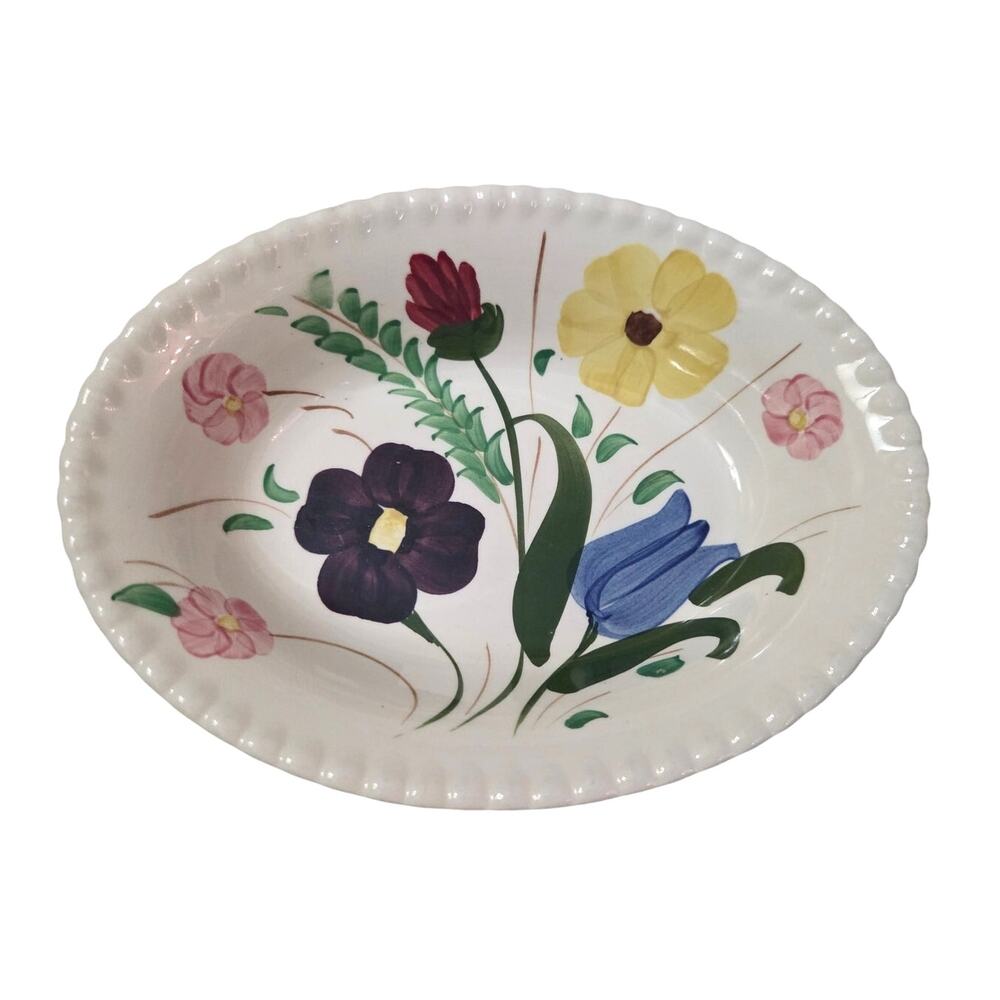 Vtg Blue Ridge Pottery Serving Plate Platter Floral Hand Painted Hobnail